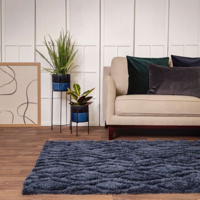 The Rug Shop UK Blue Modern Shaggy Easy to clean Hand Made Geometric Area Rug - Size: 200 cm x 290 cm - image 1