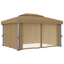 Berkfield Home Gazebo with Curtain 4x3 m Taupe Aluminium in Beige - thumbnail 1