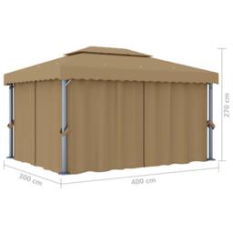 Berkfield Home Gazebo with Curtain 4x3 m Taupe Aluminium in Beige - thumbnail 7