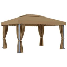 Berkfield Home Gazebo with Curtain 4x3 m Taupe Aluminium in Beige - thumbnail 4