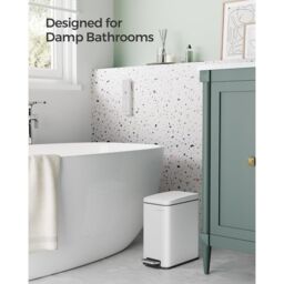 SONGMICS Small Pedal Bathroom Bin with Soft Close Lid Steel Slim Space in White - thumbnail 2