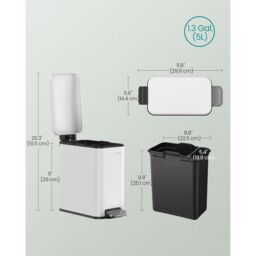 SONGMICS Small Pedal Bathroom Bin with Soft Close Lid Steel Slim Space in White - thumbnail 3