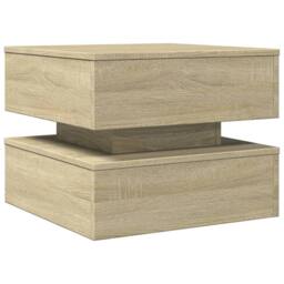 Berkfield Home Modern Coffee Table with LED Lights Sonoma Oak 50x50x40 cm in Light Tan - Size: 50 x 50 x 40 cm