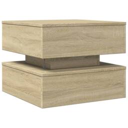 Berkfield Home Modern Coffee Table with LED Lights Sonoma Oak 50x50x40 cm in Light Tan - Size: 50 x 50 x 40 cm - thumbnail 9
