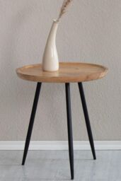MH London Round Mango Wood & Iron Side Table, Bedside End Table for Living Room & Bedroom - Chervey (Large) in Natural - thumbnail 2