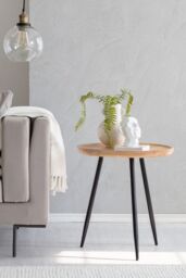 MH London Round Mango Wood & Iron Side Table, Bedside End Table for Living Room & Bedroom - Chervey (Large) in Natural - thumbnail 3
