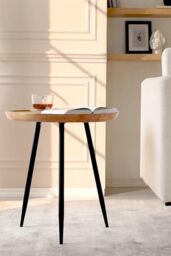 MH London Round Mango Wood & Iron Side Table, Bedside End Table for Living Room & Bedroom - Chervey (Large) in Natural - thumbnail 1