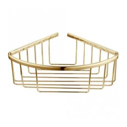 Nes Home Bathroom Brushed Brass Single Corner Basket in Gold - thumbnail 1