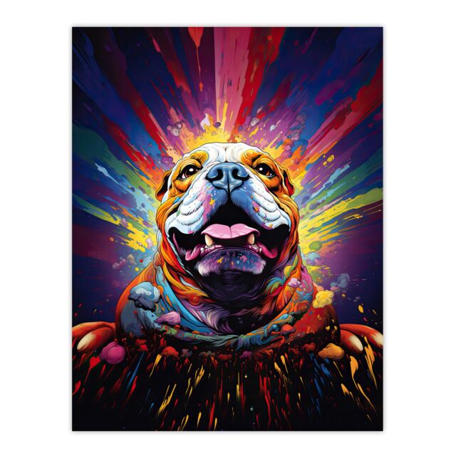 "Artery8 Wall Art Print Bulldog Dog Lover Gift Pet Portrait Colourful Artwork Painting Poster - Size: W18"" x H24""" - image 1