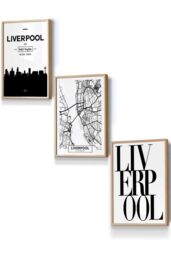 ARTZE LIVERPOOL Skyline Street Map City Prints Framed Wall Art - Small in Light Oak - Size: W33 cm x H45 cm x D20mm