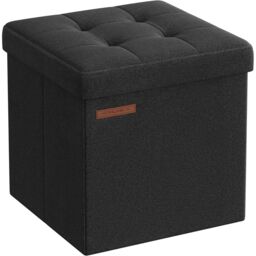 SONGMICS Small Foldable Storage Ottoman Foot Rest Compact Living Room Dorm in Black - thumbnail 6