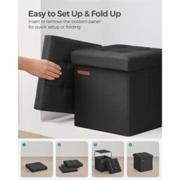 SONGMICS Small Foldable Storage Ottoman Foot Rest Compact Living Room Dorm in Black - thumbnail 5