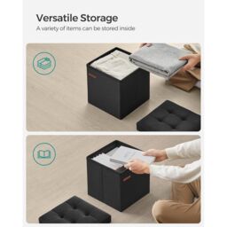 SONGMICS Small Foldable Storage Ottoman Foot Rest Compact Living Room Dorm in Black - thumbnail 4