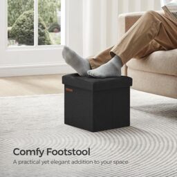 SONGMICS Small Foldable Storage Ottoman Foot Rest Compact Living Room Dorm in Black - thumbnail 1