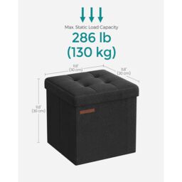 SONGMICS Small Foldable Storage Ottoman Foot Rest Compact Living Room Dorm in Black - thumbnail 2