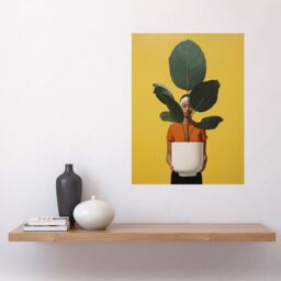 Artery8 Wall Art Print Rubber Tree Showcase Realistic Oil Painting Yellow Orange Green Woman with Plant Pot Minimalist Artwork Poster - thumbnail 2