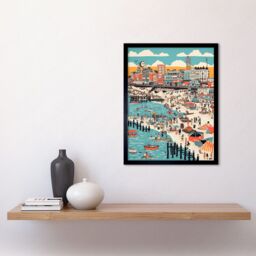 "Artery8 Wall Art Print Brighton Beach Warm Summer Day Colourful Scene Art Framed in Black - Size: W12"" x H16""" - thumbnail 2