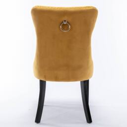 Modern Home Touch Romsey Set of 4 Velvet Upholstered Dining Chairs with Oak Legs & Knocker Ring Back in Yellow - Size: 4 Pack - thumbnail 8