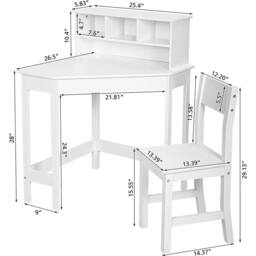 KORVIXA White Study Table & 1 Chairs, Wooden Study Computer Desk - Size: 50 cm x 70 cm - thumbnail 2