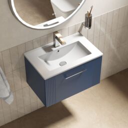 Balterley Wall Hung 1 Drawer Vanity Unit - Minimalist Basin 600mm, Satin Blue - thumbnail 3