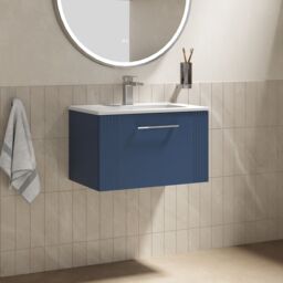 Balterley Wall Hung 1 Drawer Vanity Unit - Minimalist Basin 600mm, Satin Blue - thumbnail 4