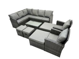 Fimous 12 Seat Poly Rattan Corner Sofa Sets with 4 Stools 2 Chairs in Dark Grey - thumbnail 2