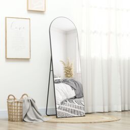 HOMCOM Floor Mirror Wall Mount Leaning Standing Mirror 50 x 150cm in Black - Size: 50 x 150 cm - thumbnail 1