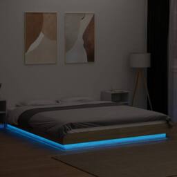 Berkfield Home Bed Frame with LED Lights without Mattress Sonoma Oak 160x200cm in Brown - Size: 160x200 cm - thumbnail 4
