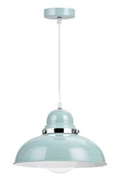 Orsina Blue Bowl Shaped Pendant Light, Nordic Style Ceiling Light with Chrome Detail, Smooth Metal Shade