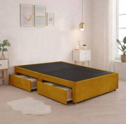 "Bed Time UK Plush Divan Bed with Mattress, 20"" Cubic Headboard & 2 Drawers in Yellow - Size: Single" - thumbnail 3