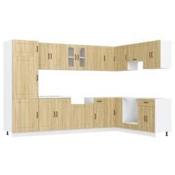 "Berkfield Home Kitchen Cabinet ""Kalmar"" with Double Basins Sonoma Oak Engineered wood in Brown" - thumbnail 6