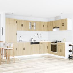 "Berkfield Home Kitchen Cabinet ""Kalmar"" with Double Basins Sonoma Oak Engineered wood in Brown" - thumbnail 1