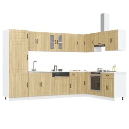 "Berkfield Home Kitchen Cabinet ""Kalmar"" with Double Basins Sonoma Oak Engineered wood in Brown" - thumbnail 3