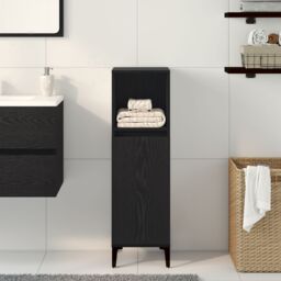 Berkfield Home Bathroom Cabinet Black Oak 30x30x100 cm Engineered Wood - Size: 30 x 30 x 100 cm - thumbnail 4