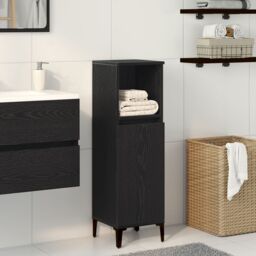 Berkfield Home Bathroom Cabinet Black Oak 30x30x100 cm Engineered Wood - Size: 30 x 30 x 100 cm