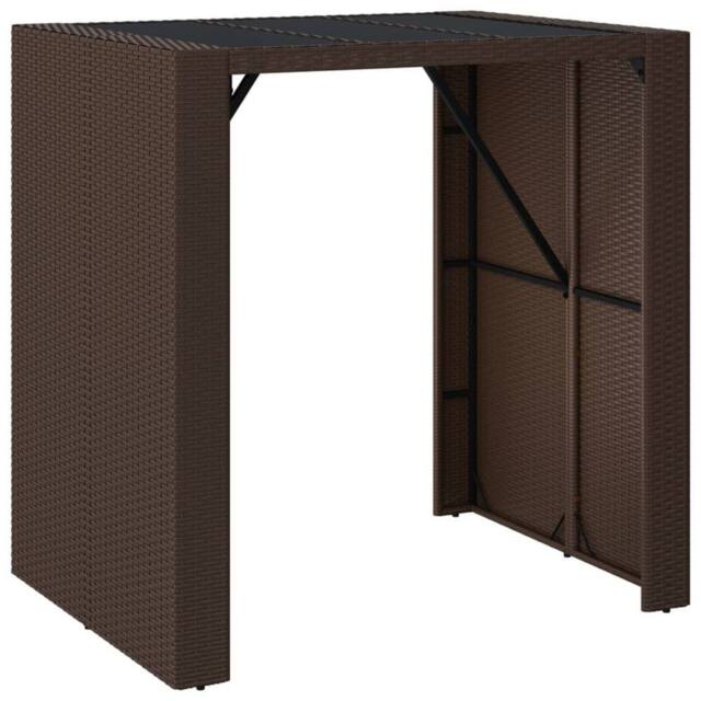 Berkfield Home Bar Table with Glass Top Brown 105x80x110 cm Poly Rattan - Size: 105 x 80 x 110 cm - image 1
