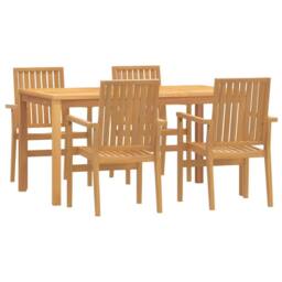 Berkfield Home Beautiful 5 Piece Garden Dining Set Solid Wood Teak in Brown - thumbnail 3