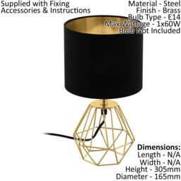 Loops Table Lamp Colour Brass Steel Base Shade Black Gold Fabric Bulb E14 1x60W - thumbnail 2