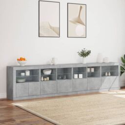 Berkfield Home Sideboard with LED Lights Concrete Grey 283x37x67 cm - Size: 283 x 37 x 67 cm - thumbnail 4