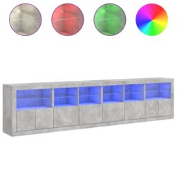 Berkfield Home Sideboard with LED Lights Concrete Grey 283x37x67 cm - Size: 283 x 37 x 67 cm - thumbnail 5