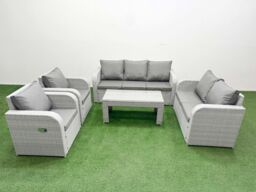 Fimous PE Rattan Garden Furniture Set Adjustable Chair Sofa Double Love Seat 2 Seater Sofa Lounge Set Rectangular Coffee Table Light Grey - thumbnail 1