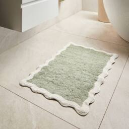 Wyld and Coco Cotton Bath Mat Green Beige 60 x 90 cm Geometric Fluffy - Size: 1600mm x 900mm