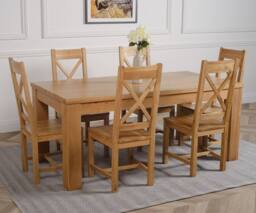 Thats Furniture Dakot 182 x 92cm Oak Large Dining Table & 6 Berkeley Chairs in Brown - Size: 182 x 92 cm - thumbnail 3