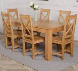 Thats Furniture Dakot 182 x 92cm Oak Large Dining Table & 6 Berkeley Chairs in Brown - Size: 182 x 92 cm - thumbnail 1