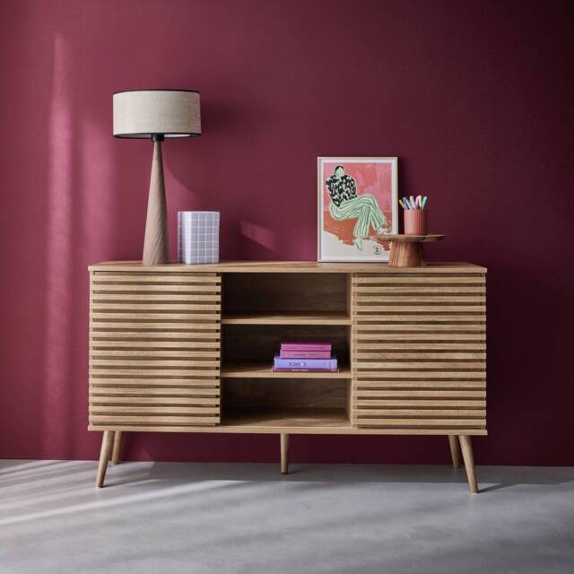 sweeek 140cm scandi-style sideboard with wooden effect in Beige - image 1