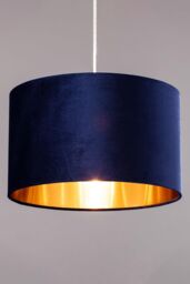BHS Lighting Large Velvet Easy Fit Light Shade in Navy - thumbnail 1