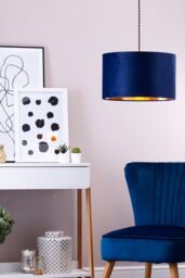 BHS Lighting Large Velvet Easy Fit Light Shade in Navy - thumbnail 4