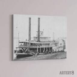 "Artery8 River Steamboat Ben Campbell At Landing Canvas Wall Art Print in Grey - Size: W18"" x H24""" - thumbnail 2