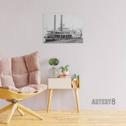 "Artery8 River Steamboat Ben Campbell At Landing Canvas Wall Art Print in Grey - Size: W18"" x H24""" - thumbnail 3