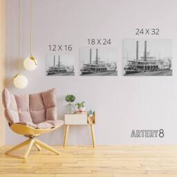 "Artery8 River Steamboat Ben Campbell At Landing Canvas Wall Art Print in Grey - Size: W18"" x H24""" - thumbnail 4